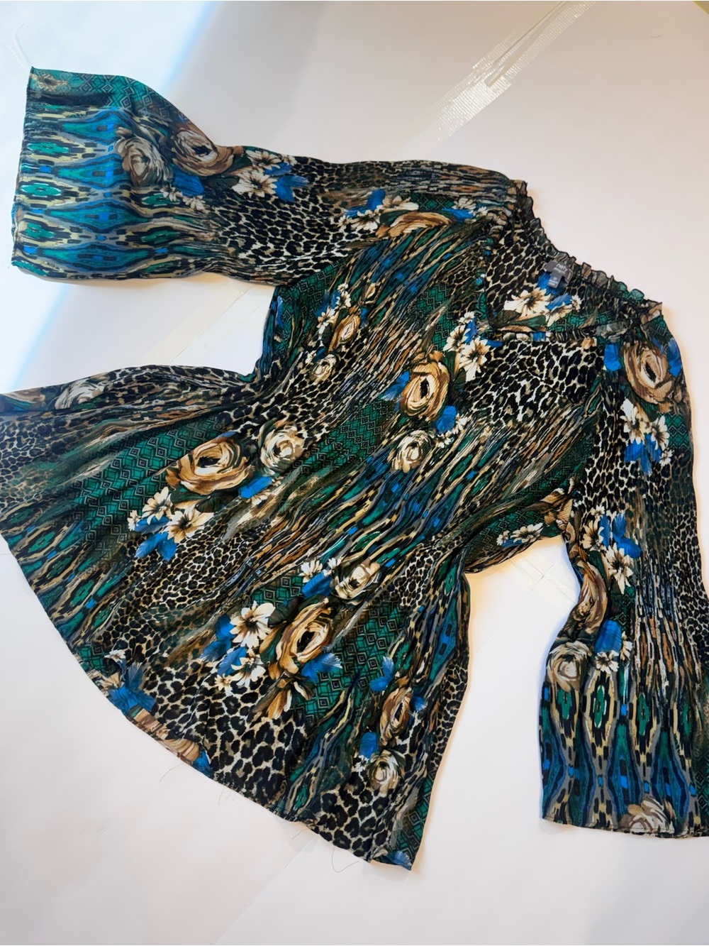 Ninety Mixed Floral & Animal Print Tunic - Green, Blue, Brown